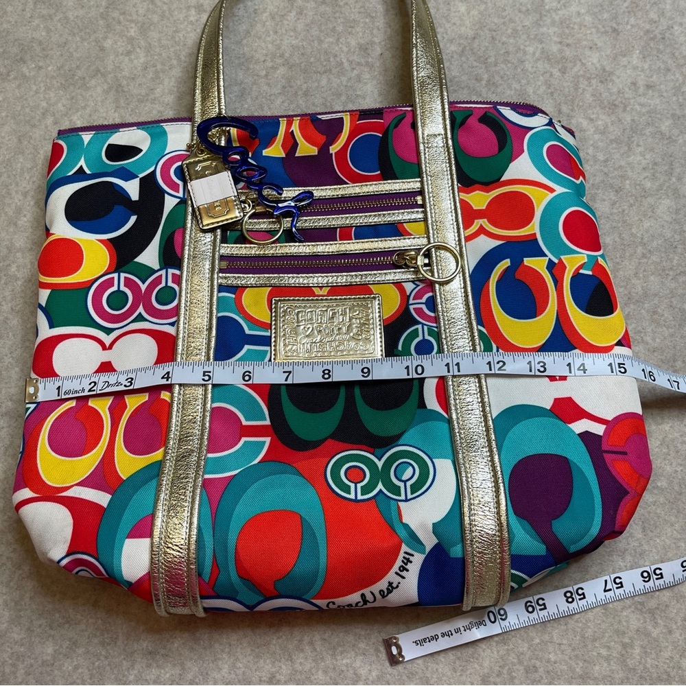 Coach Poppy Glam Graffiti Y2K Gold Metallic Multicolor Zip Tote Bag - Picture 13 of 17